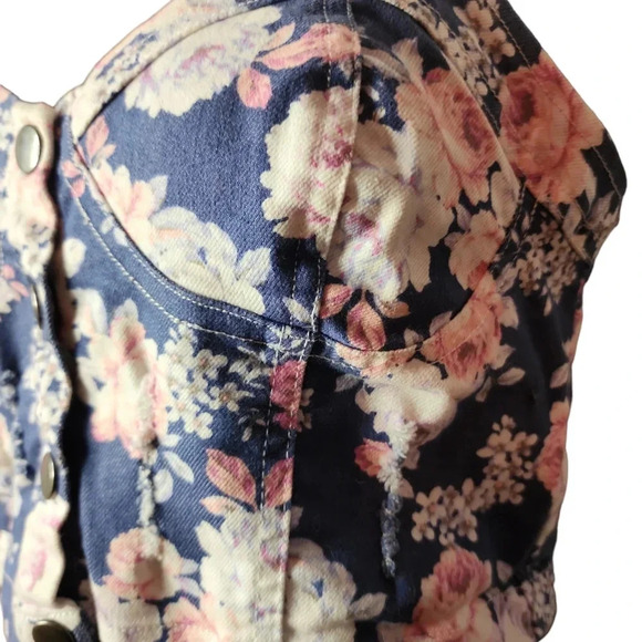 Nollie Floral Print Denim Bustier Large Festval Girlhoodcore boho Cowgirl Indie - Picture 8 of 12